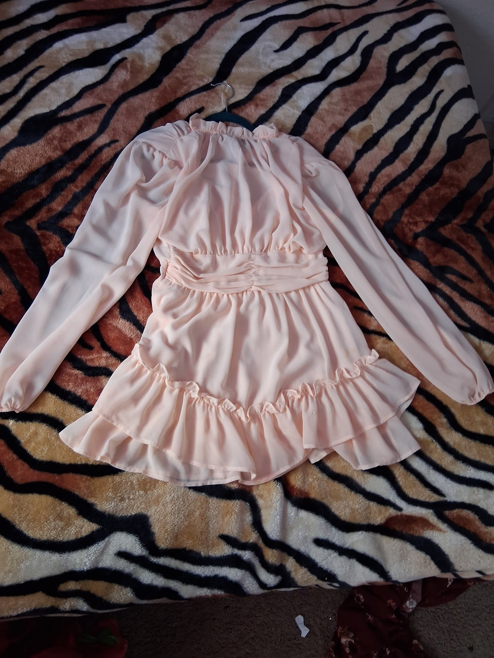 privy Pale Pink Long Sleeve Ruffle Waist Dress